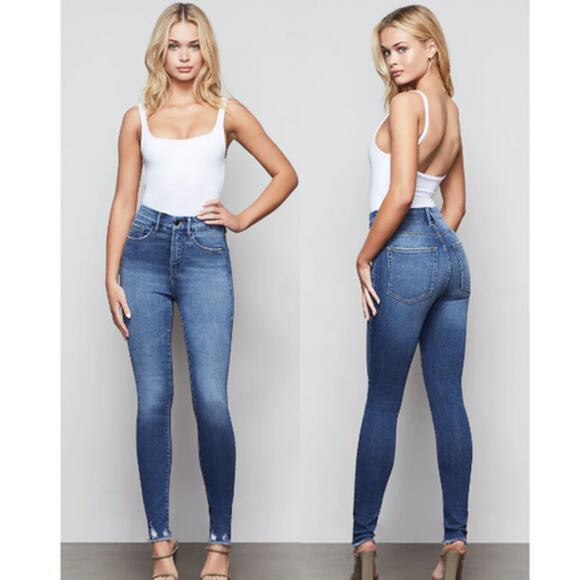Good American Denim - Good American Size 26 NWT Good Waist Chewed Hem Skinny Jeans in Blue436